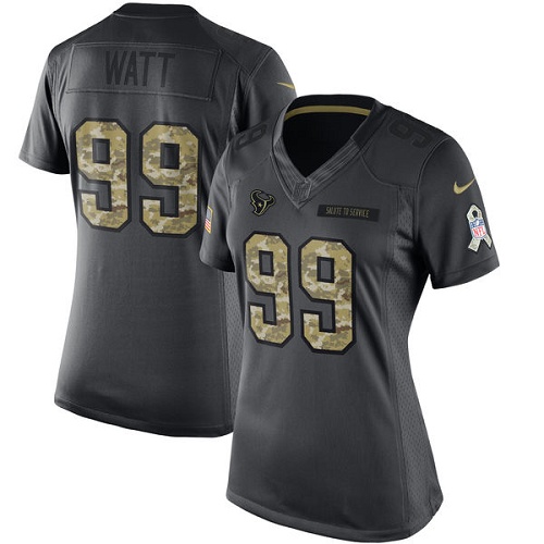 Women's Limited J.J. Watt Nike Jersey Black - #99 2016 Salute to Service NFL Houston Texans